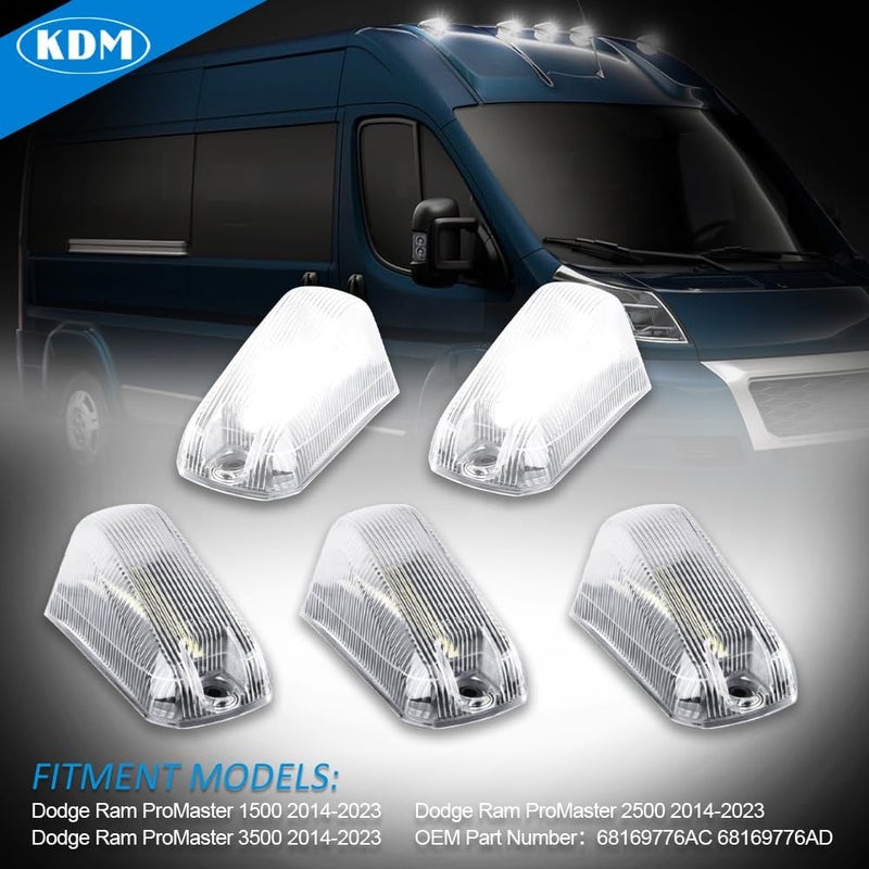 KDM Clear Lens Led Cab Roof Top Marker Lights assembly Fit for 2014-2023 Dodge Ram ProMaster 1500 2500 3500 Pick up Truck Van,Mounted Running Clearance Lamp Bright White,5Pack - Image 4